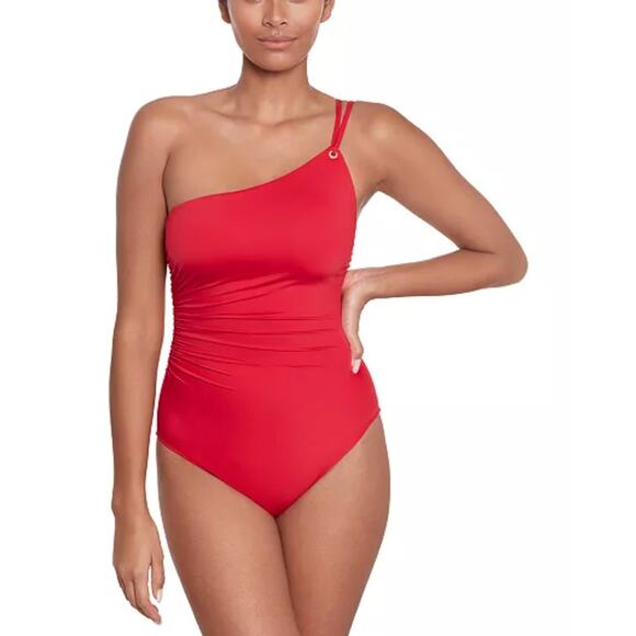 Lauren Ralph Lauren Other - Lauren Ralph Lauren Women's Double-Strap One-Shoulder Red Swimsuit Size 8 NWT